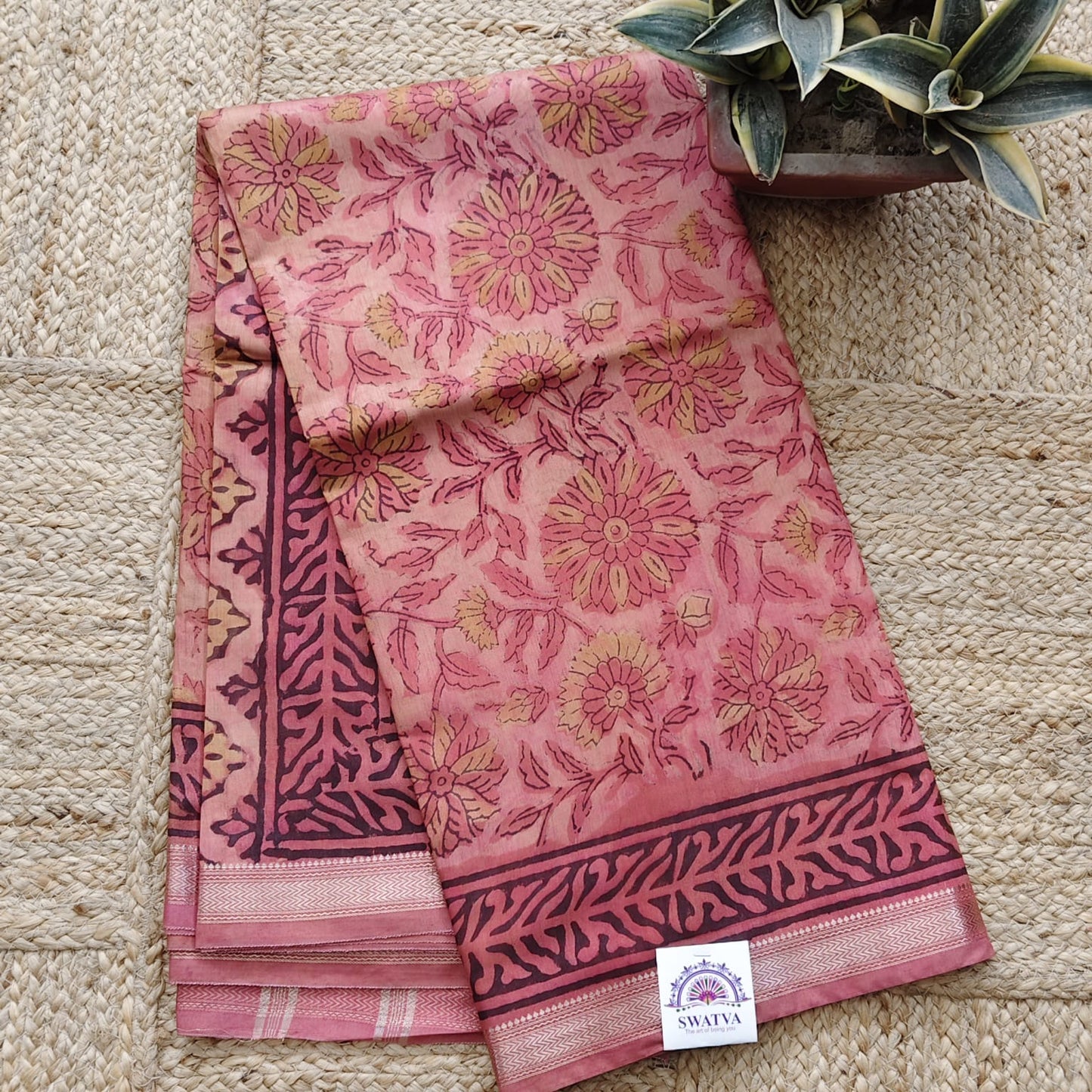 Block Printed Chanderi Silk-Terracotta Peach