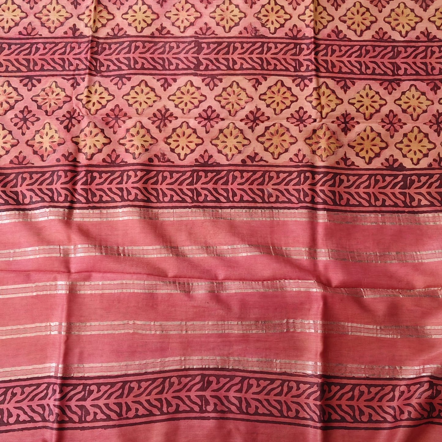 Block Printed Chanderi Silk-Terracotta Peach