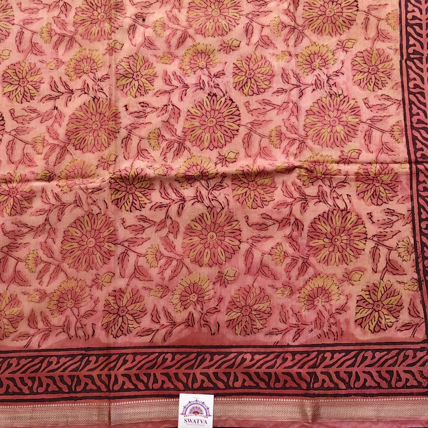 Block Printed Chanderi Silk-Terracotta Peach
