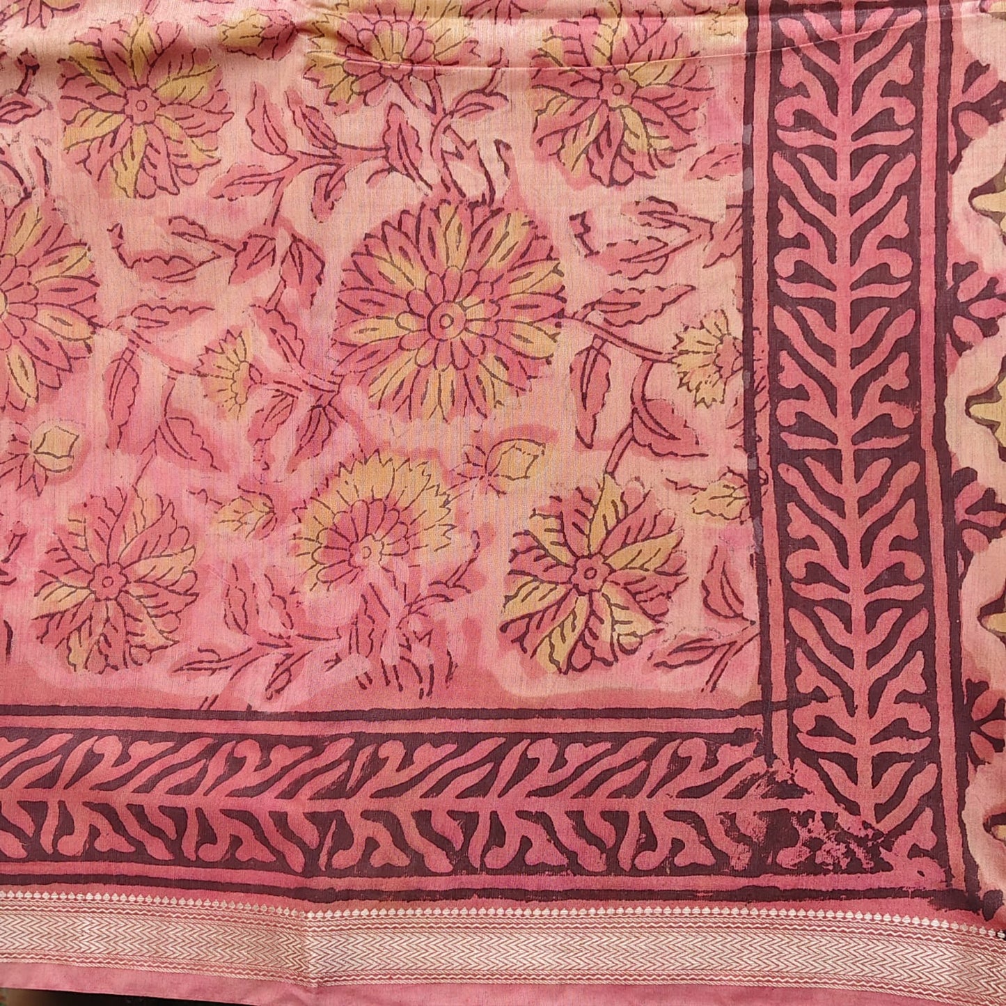 Block Printed Chanderi Silk-Terracotta Peach