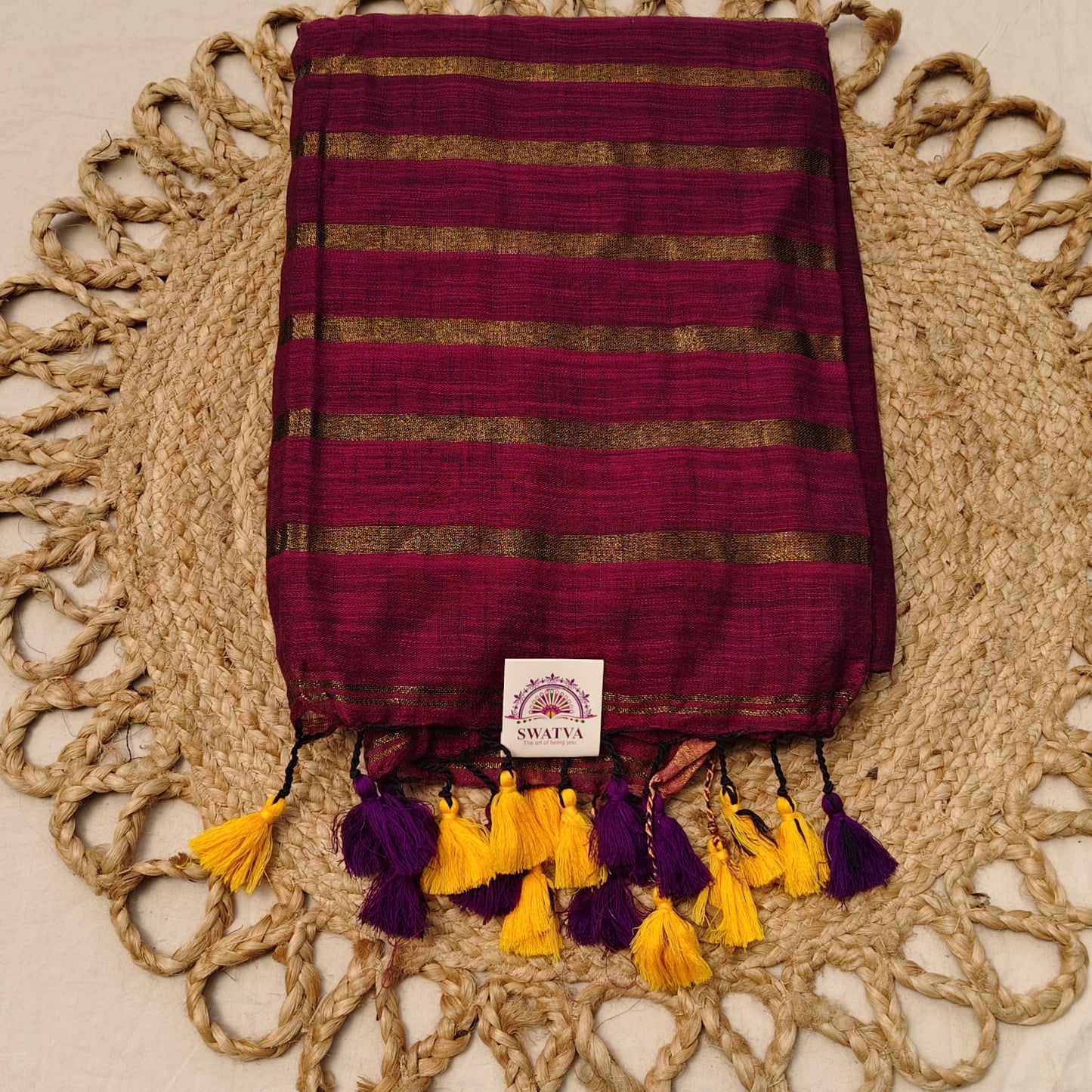 Linen with Zari Stripe - Wine