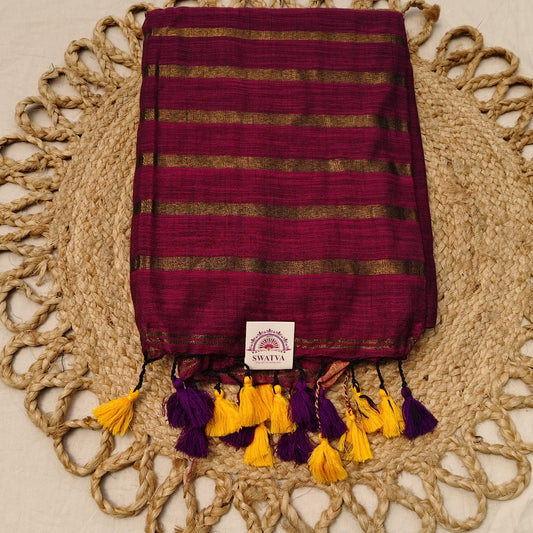 Linen with Zari Stripe - Wine
