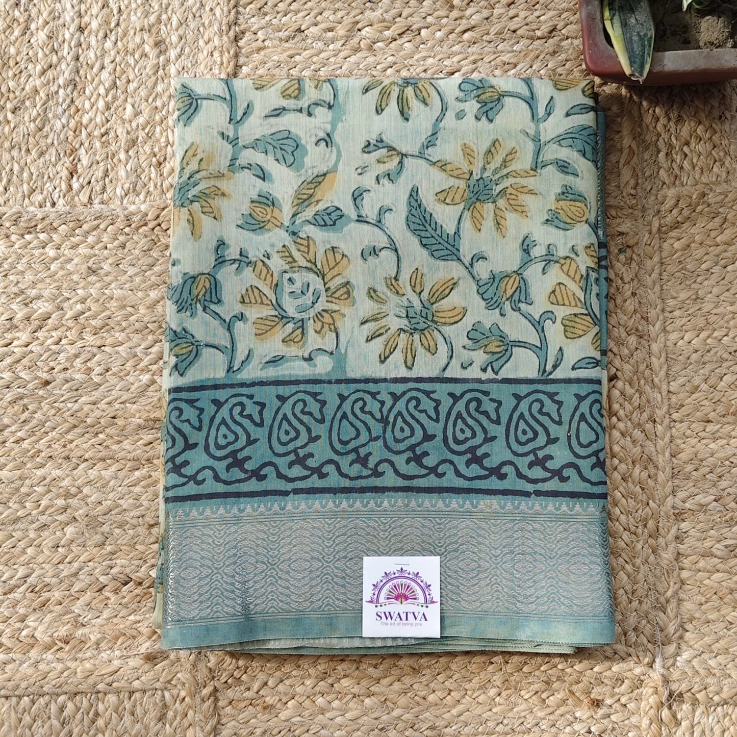 Block Printed Chanderi Silk -Pista Green