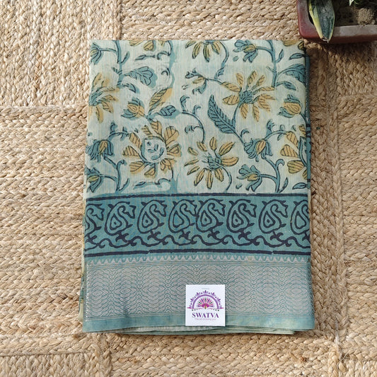 Block Printed Chanderi Silk -Pista Green