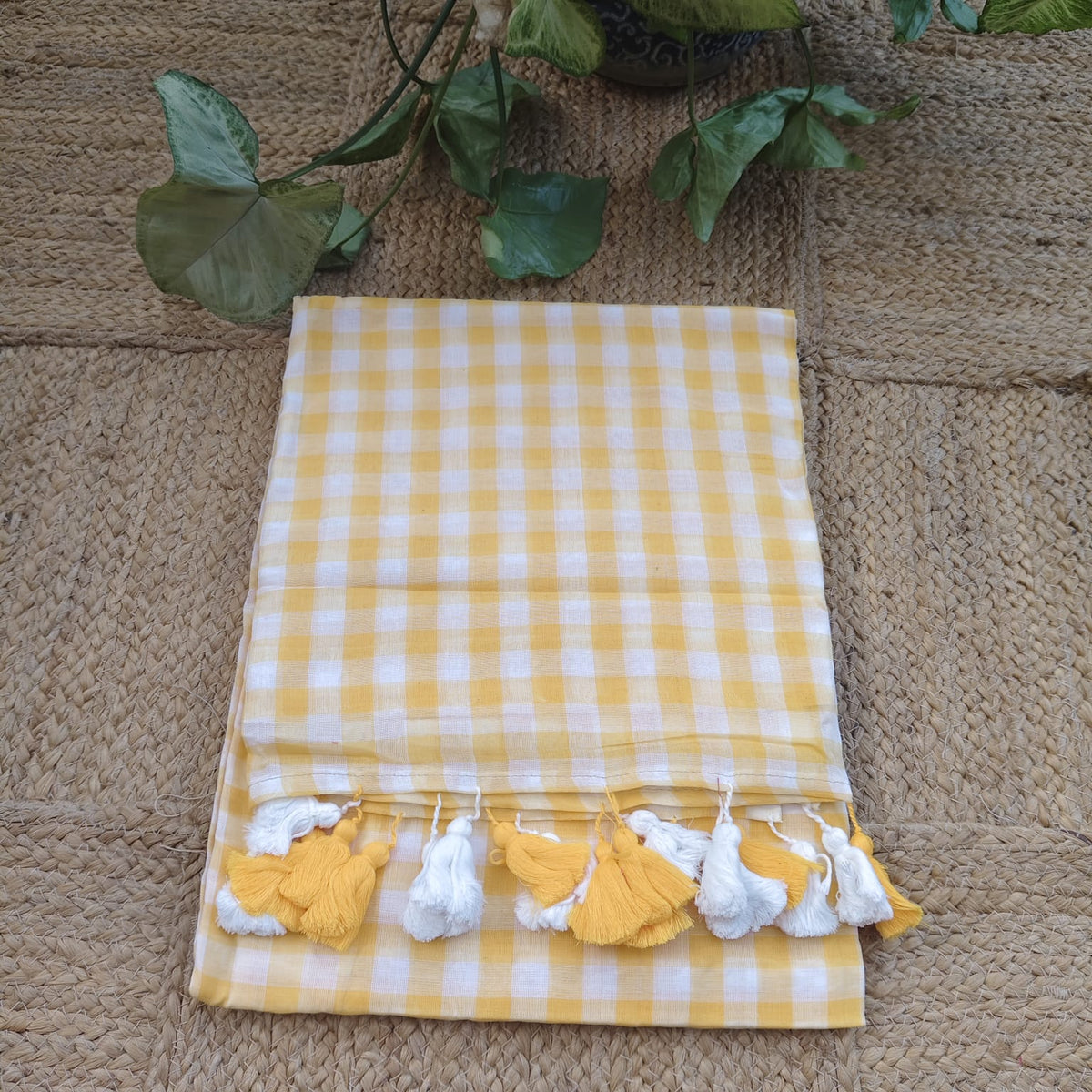Mul Cotton -White Yellow Checks