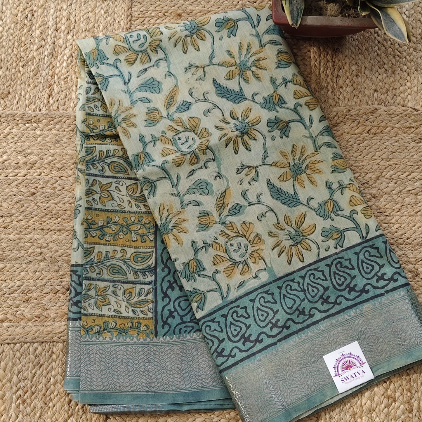 Block Printed Chanderi Silk -Pista Green