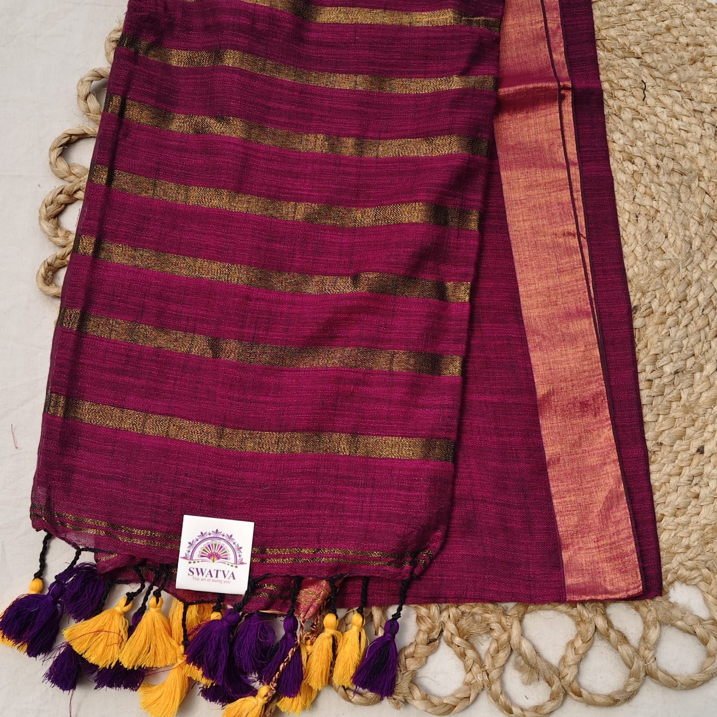 Linen with Zari Stripe - Wine