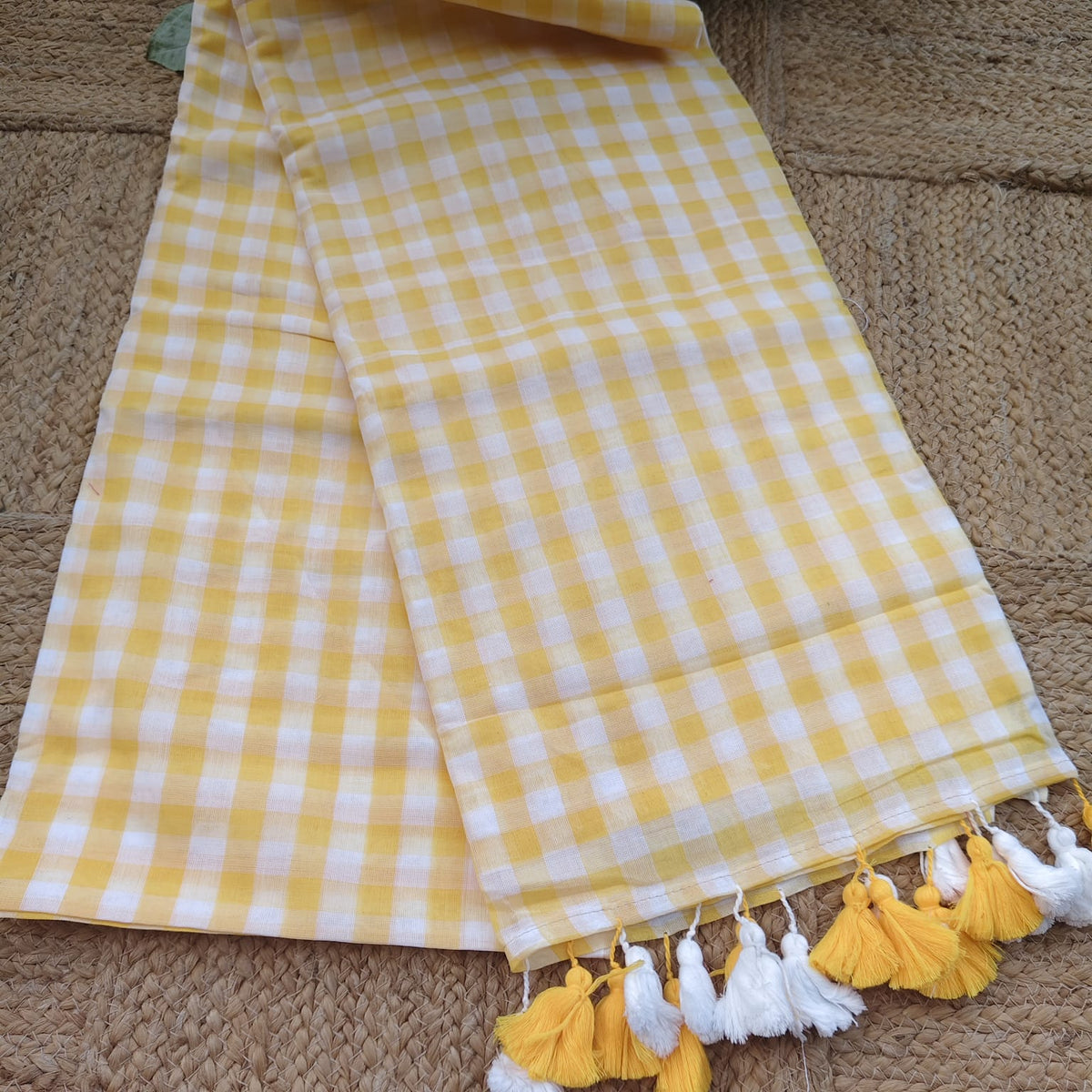 Mul Cotton -White Yellow Checks