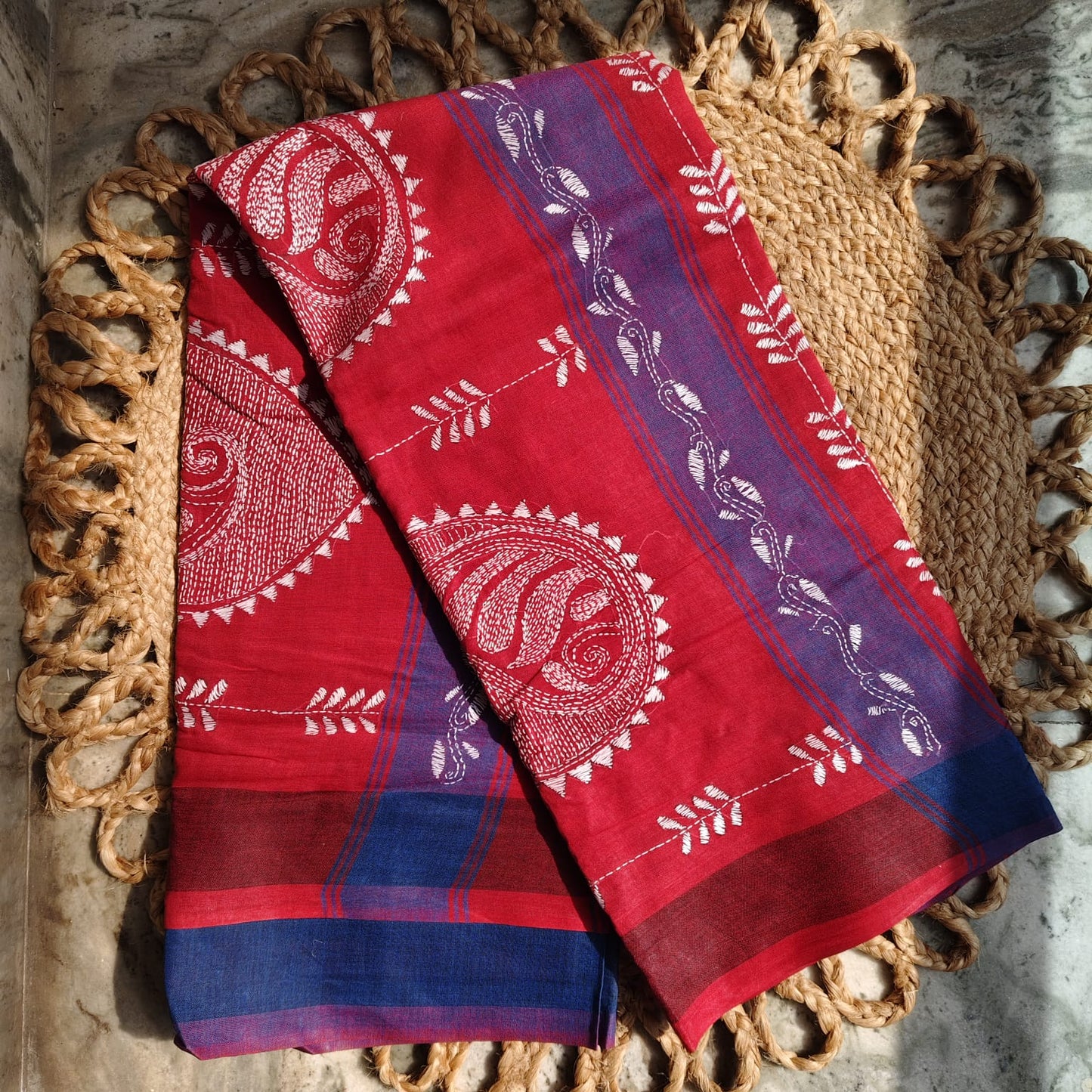 Pure Cotton Kantha -Red
