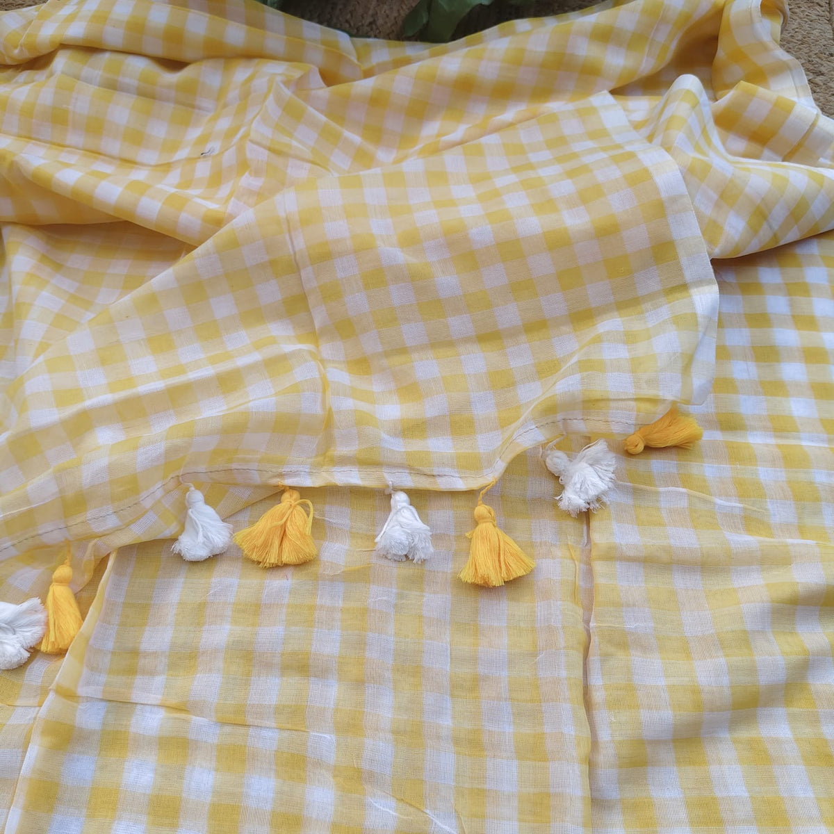 Mul Cotton -White Yellow Checks