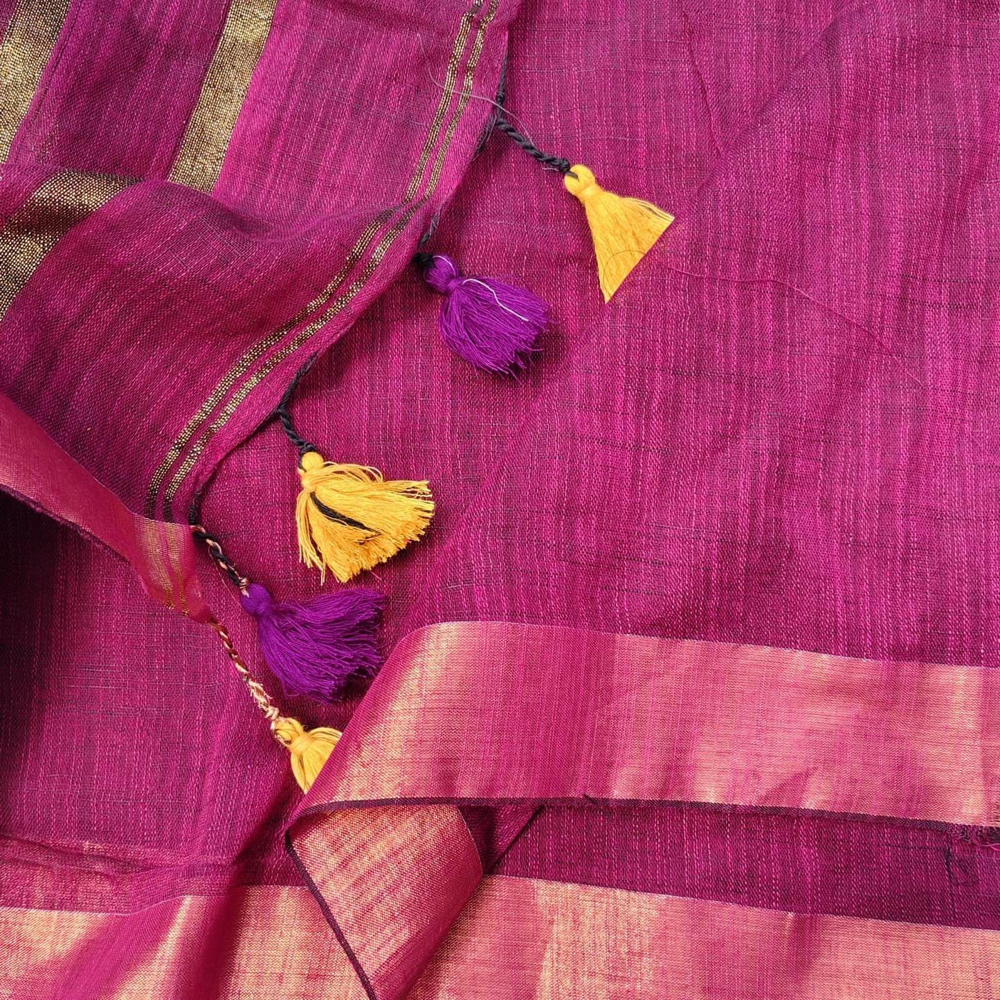 Linen with Zari Stripe - Wine