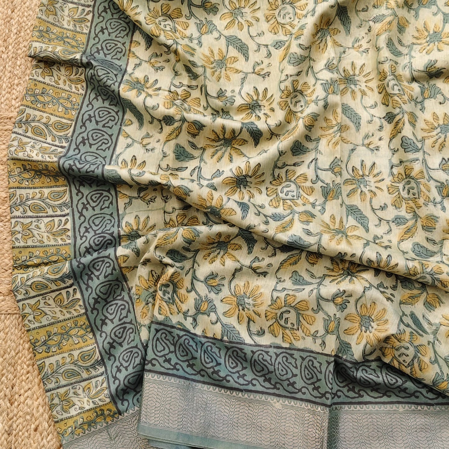 Block Printed Chanderi Silk -Pista Green