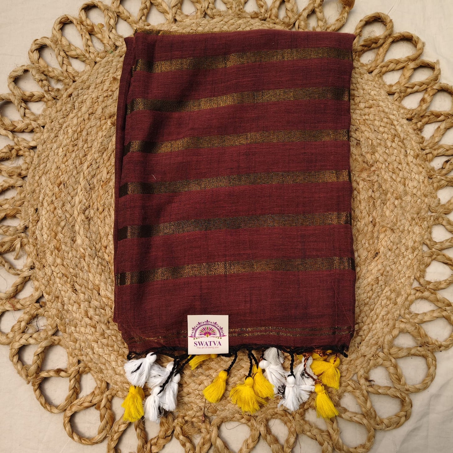 Linen with Zari Striped - Cinnamon