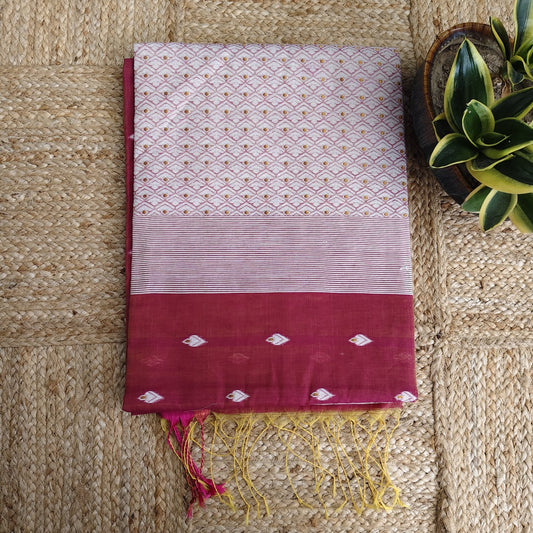 Cotton Kora Banarasi-Wine