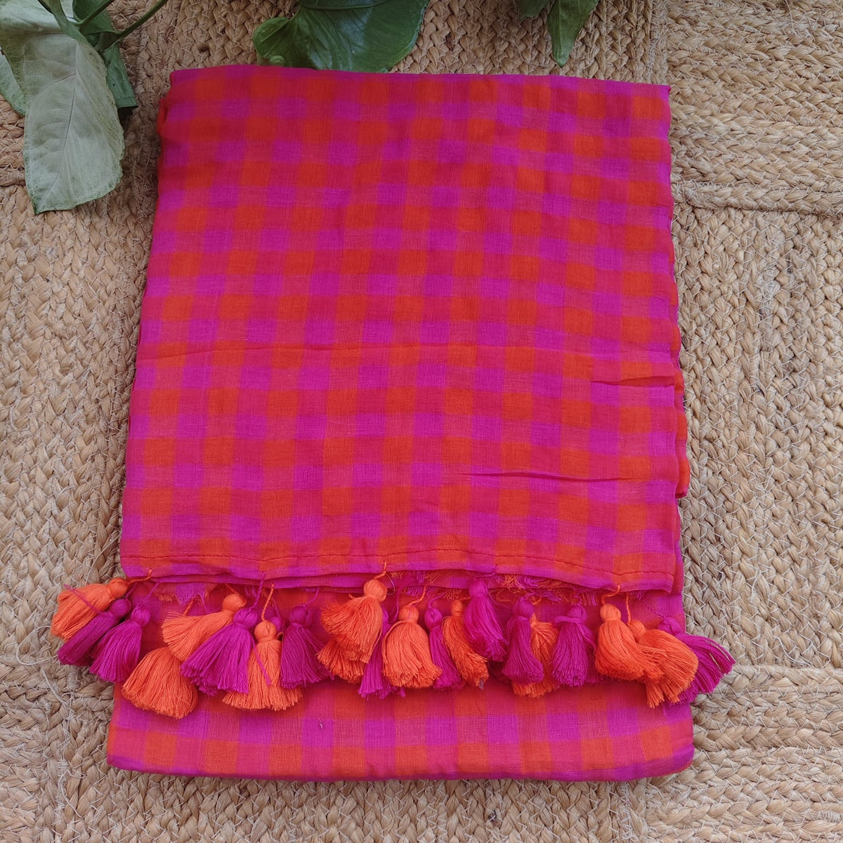 Mul Cotton -Orange Magenta Checks