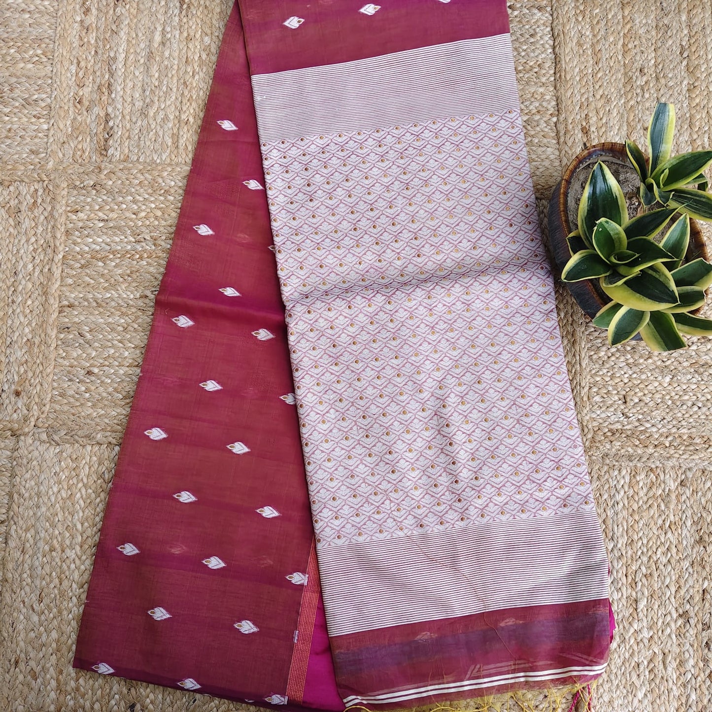 Cotton Kora Banarasi-Wine