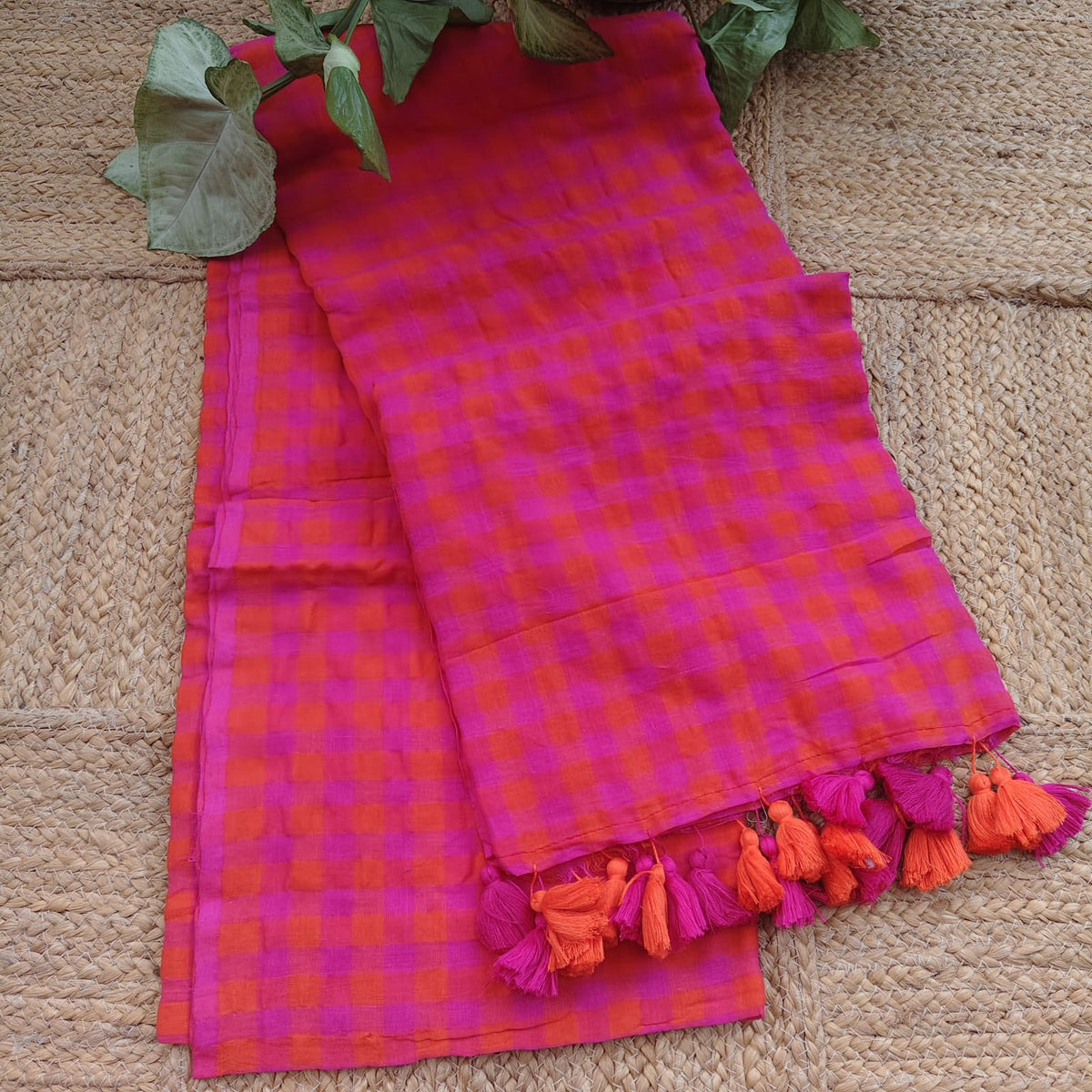 Mul Cotton -Orange Magenta Checks