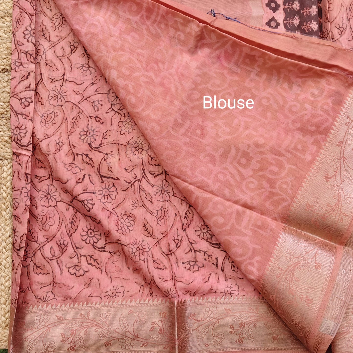 Block Printed Chanderi Silk-Burnt Peach