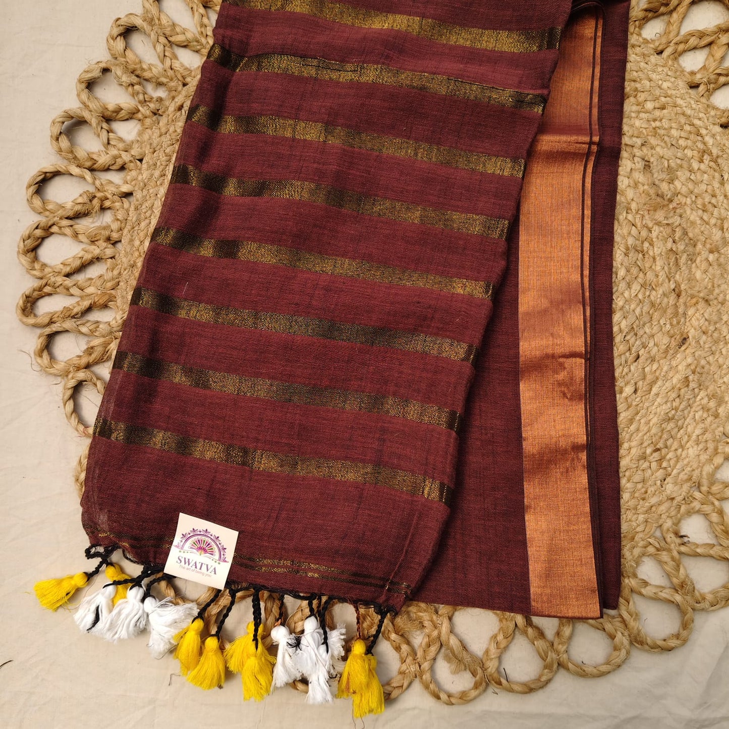 Linen with Zari Striped - Cinnamon
