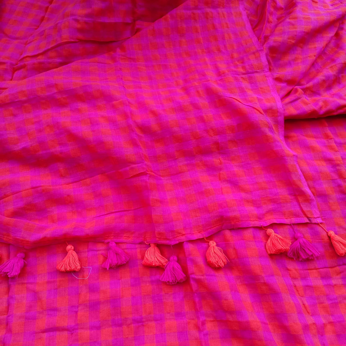 Mul Cotton -Orange Magenta Checks