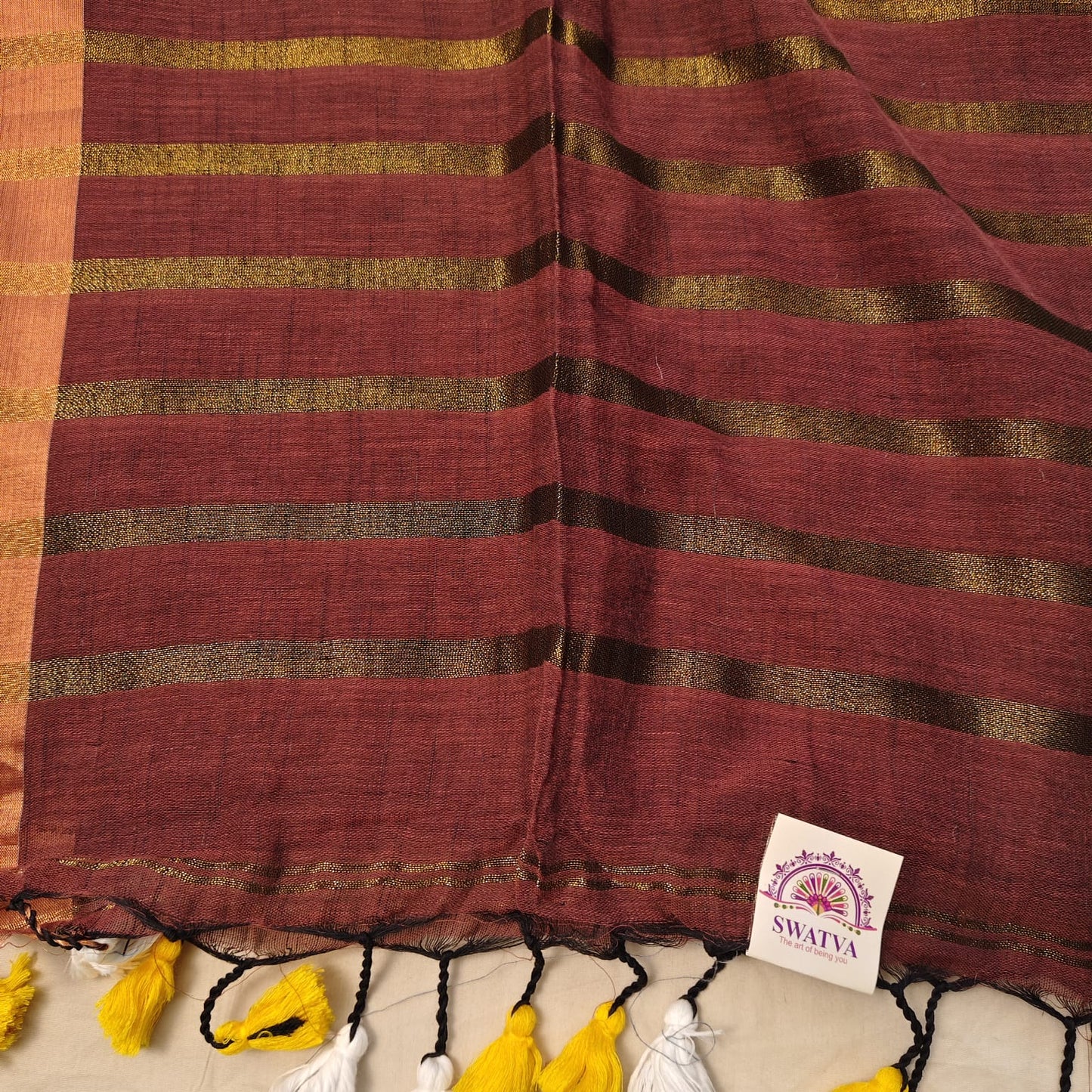Linen with Zari Striped - Cinnamon
