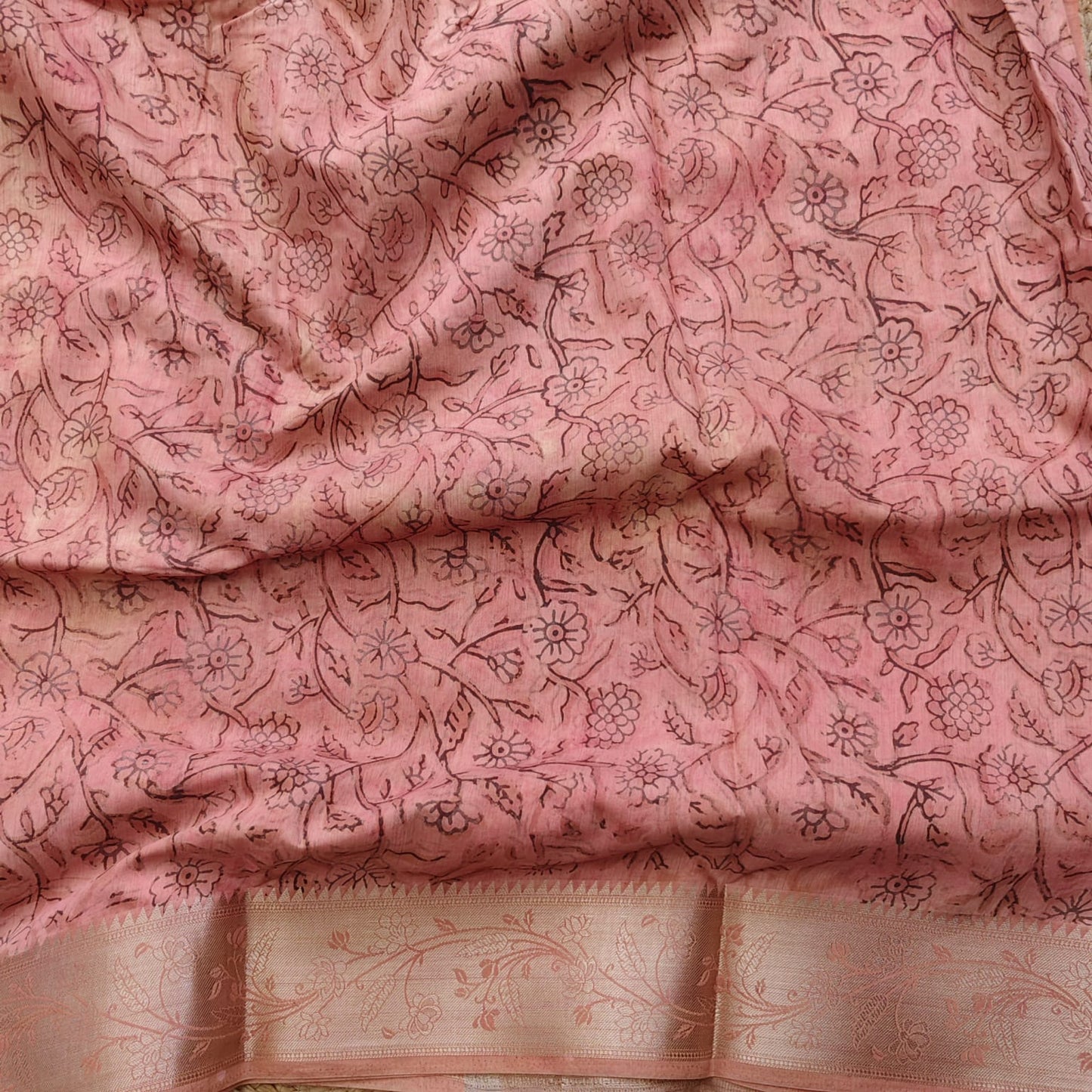 Block Printed Chanderi Silk-Burnt Peach