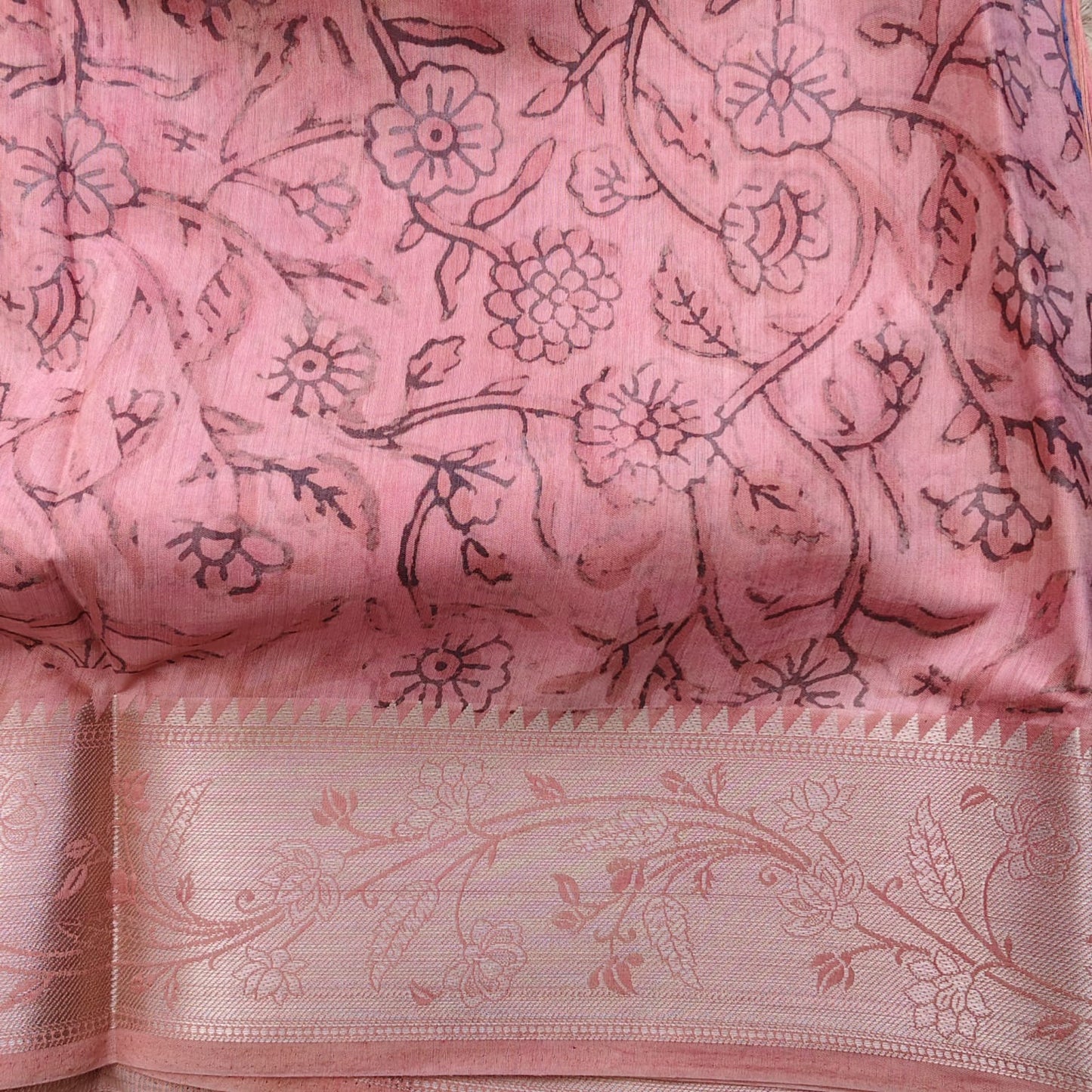 Block Printed Chanderi Silk-Burnt Peach
