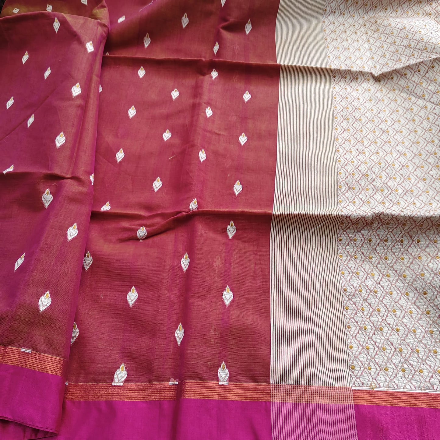 Cotton Kora Banarasi-Wine