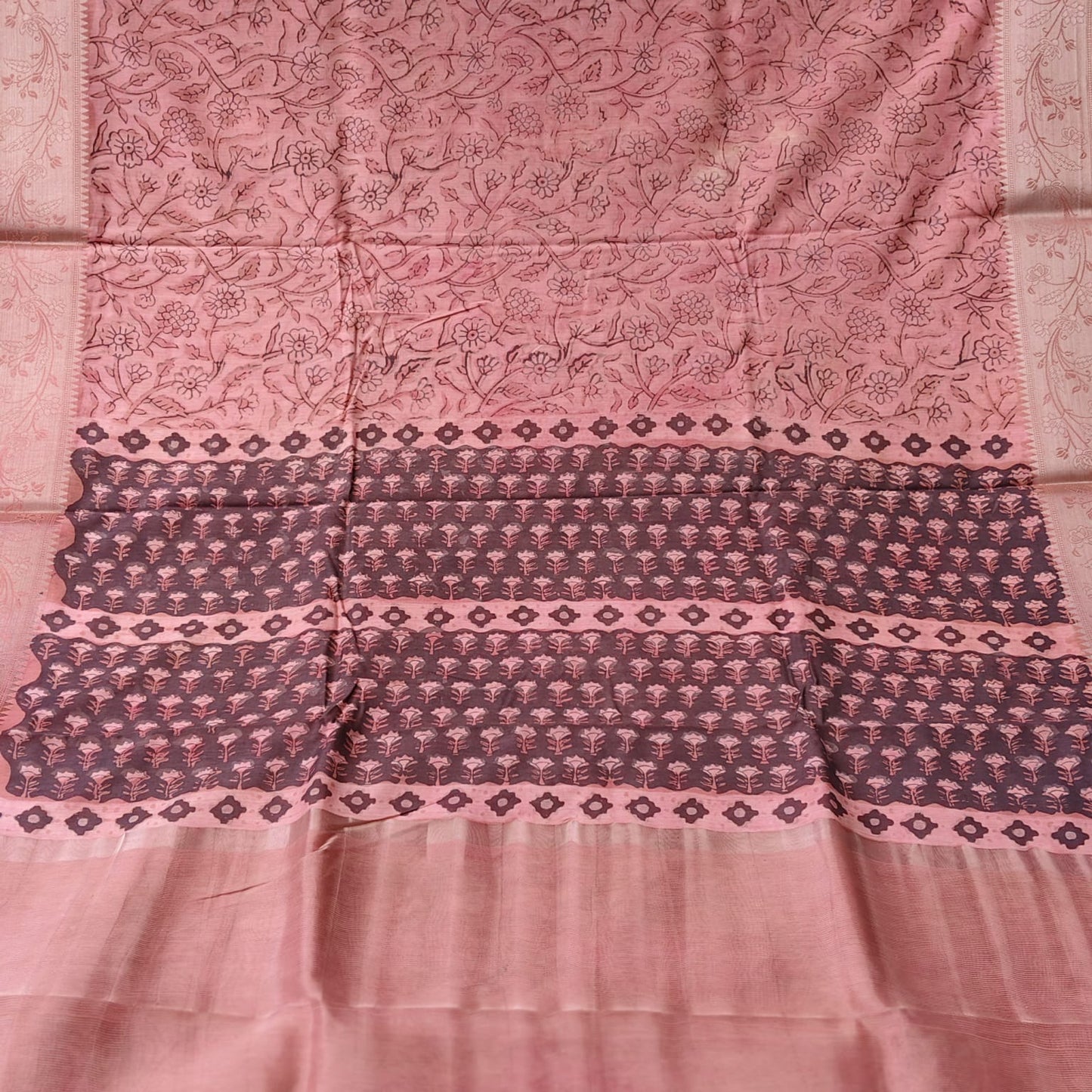 Block Printed Chanderi Silk-Burnt Peach