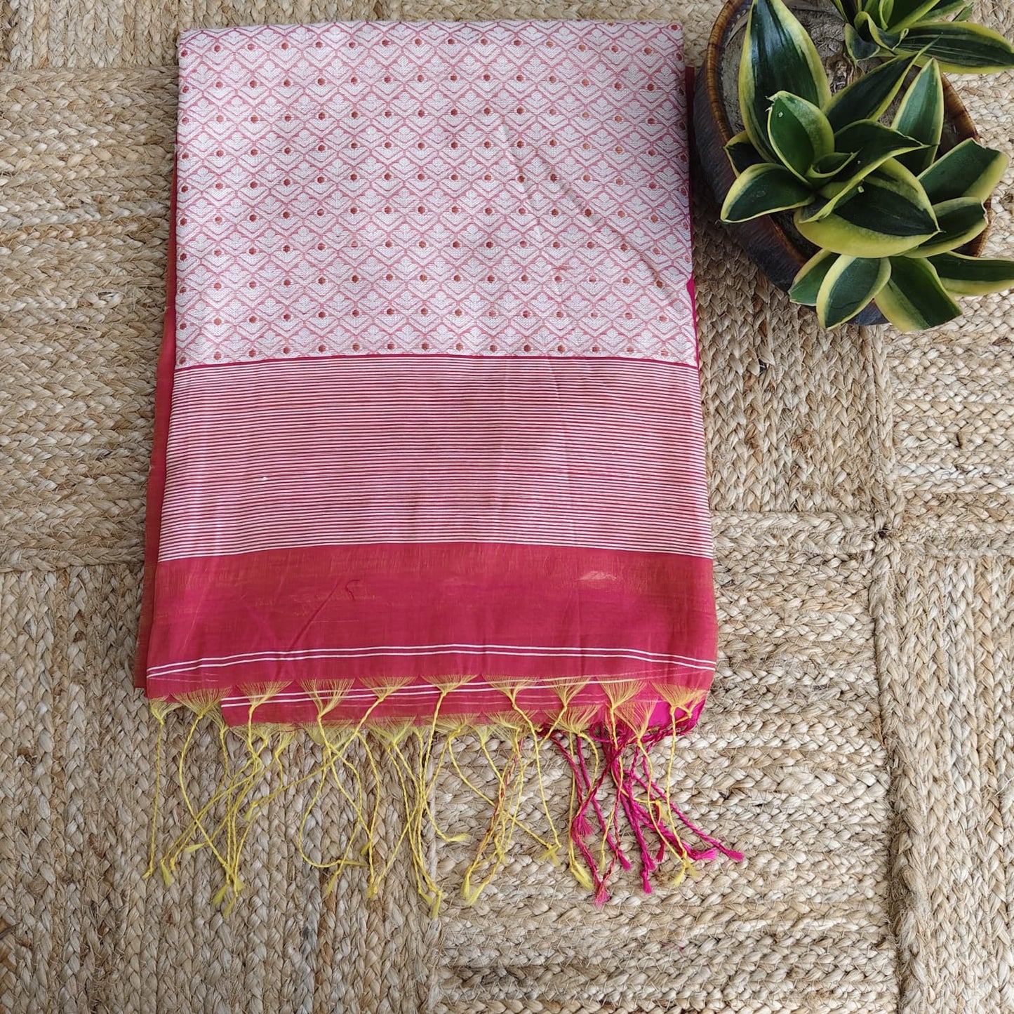 Cotton Kora Banarasi-Tomato