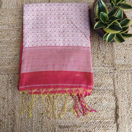 Cotton Kora Banarasi-Tomato