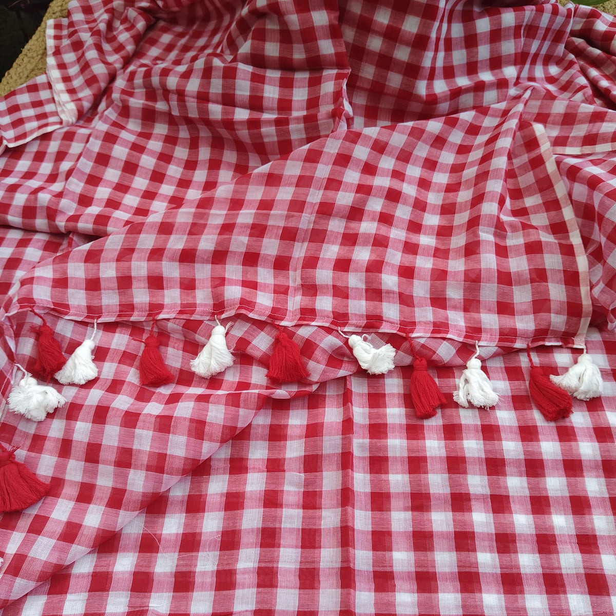Mul Cotton -Red White Checks