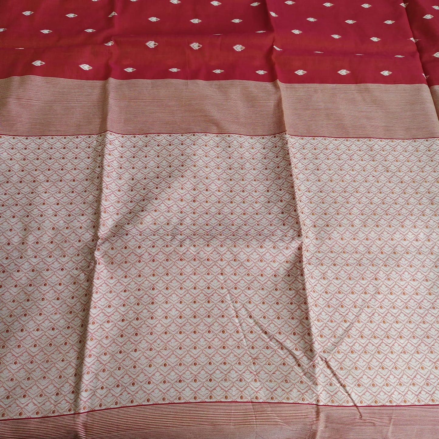 Cotton Kora Banarasi-Tomato