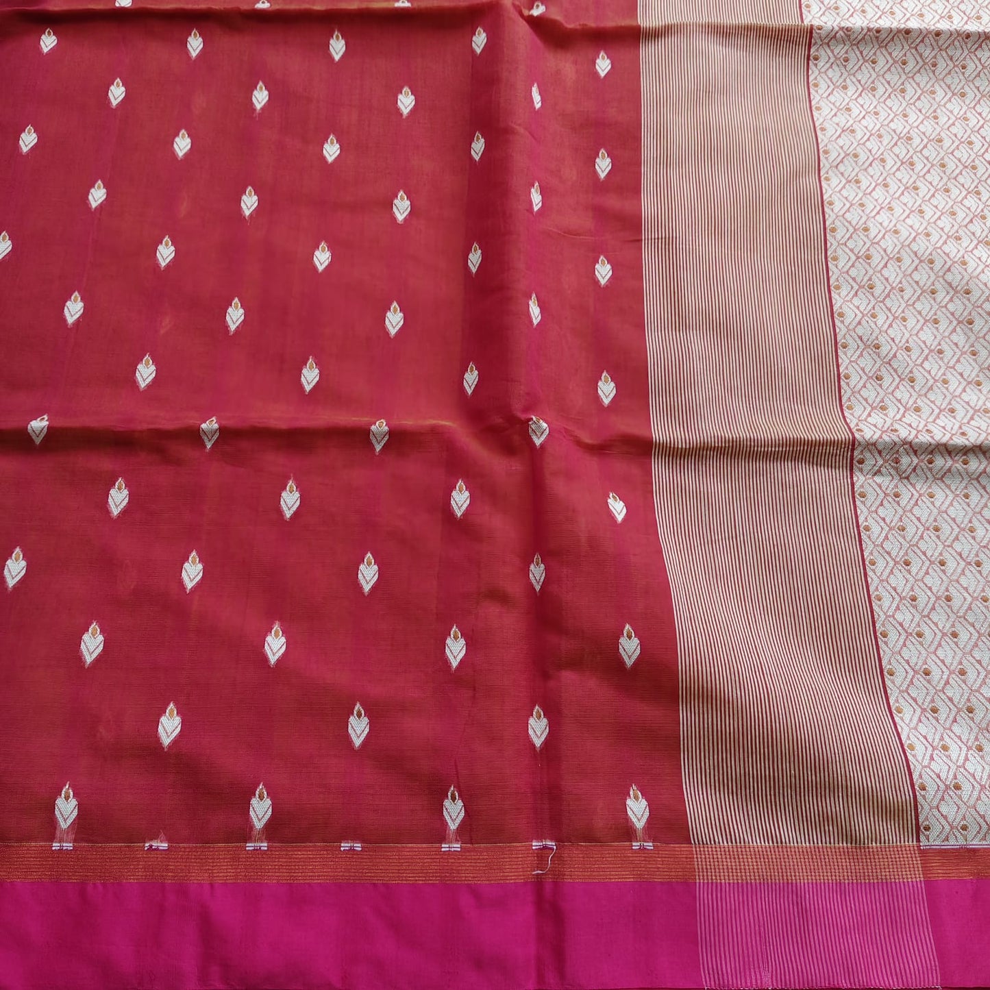 Cotton Kora Banarasi-Tomato