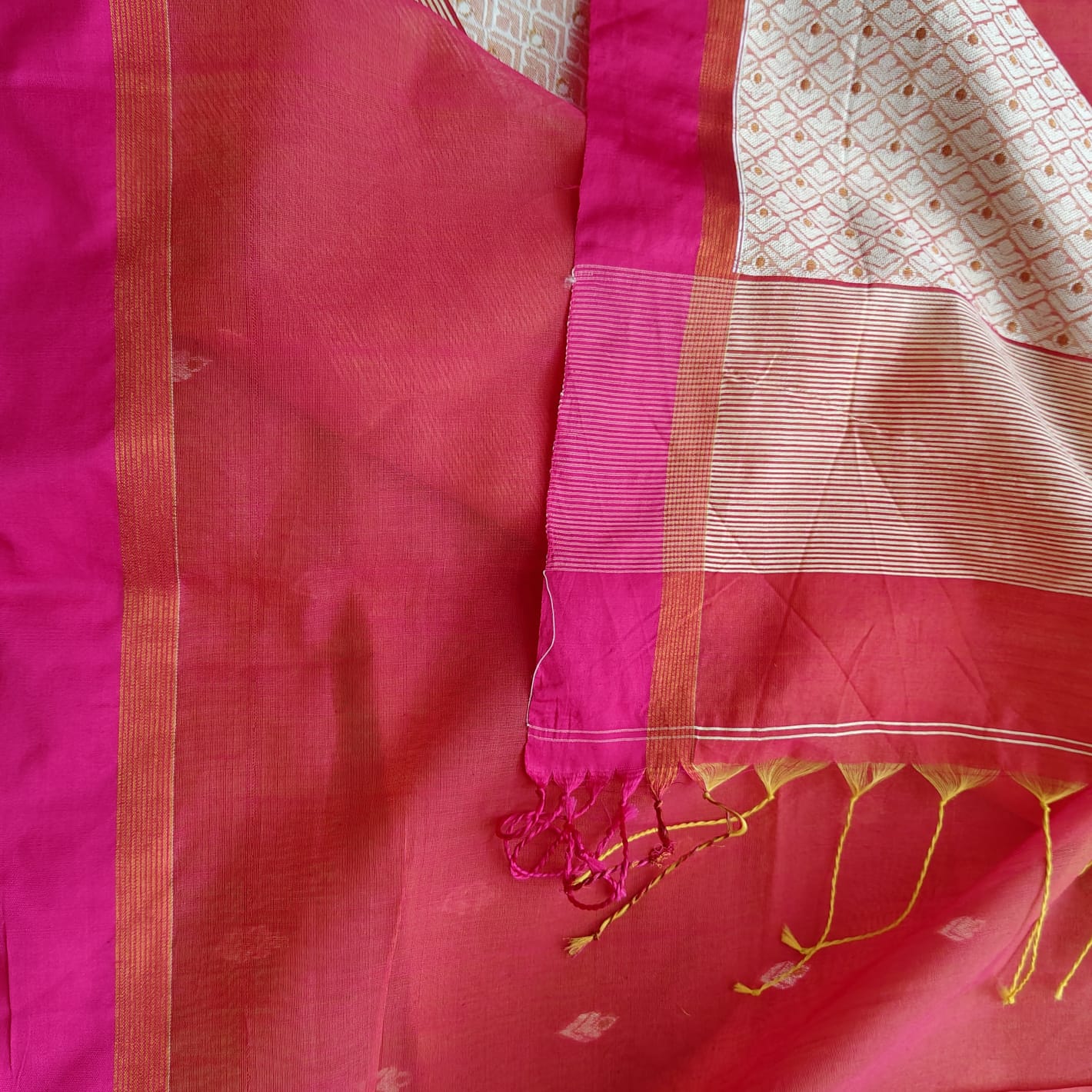 Cotton Kora Banarasi-Tomato