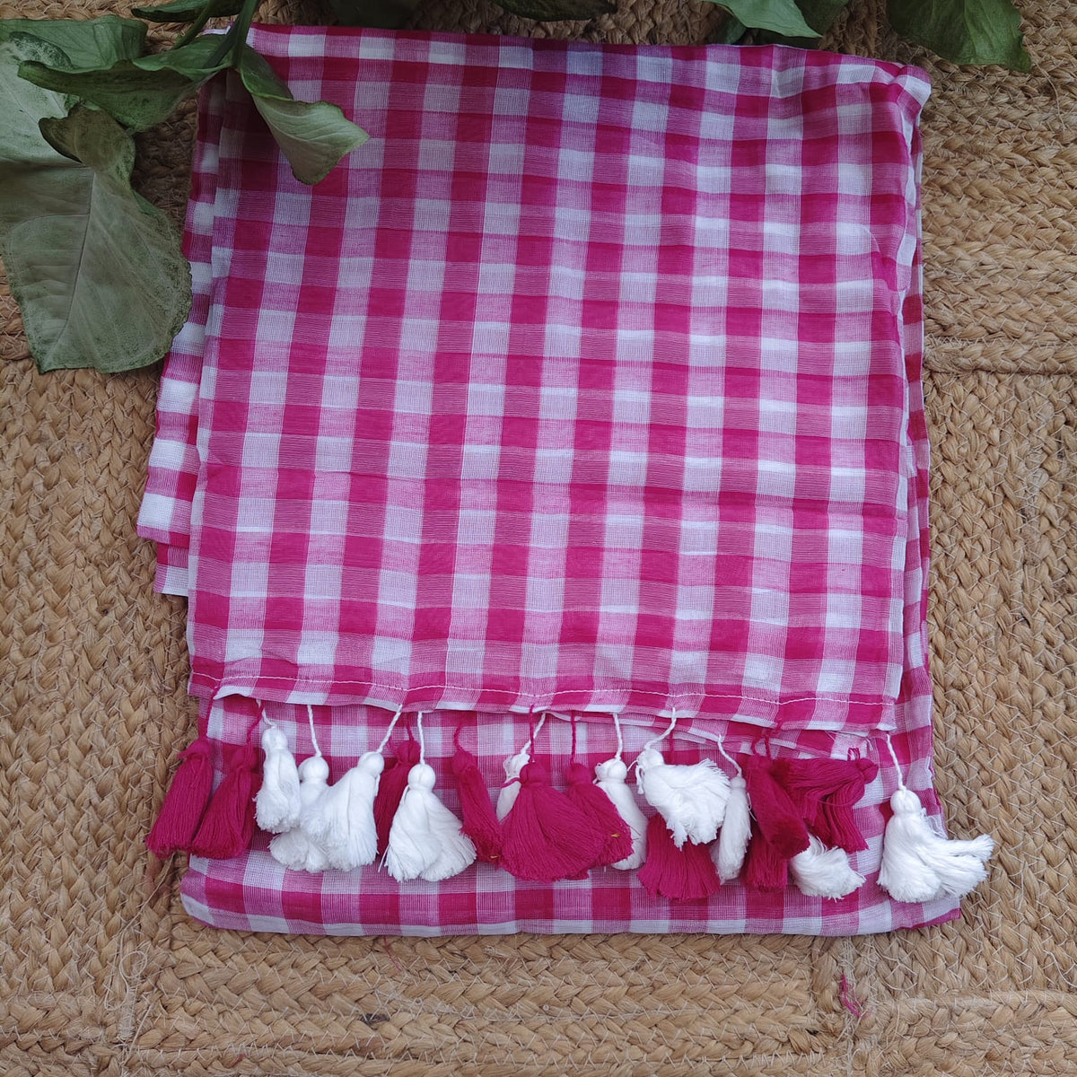 Mul Cotton -Pink White Checks
