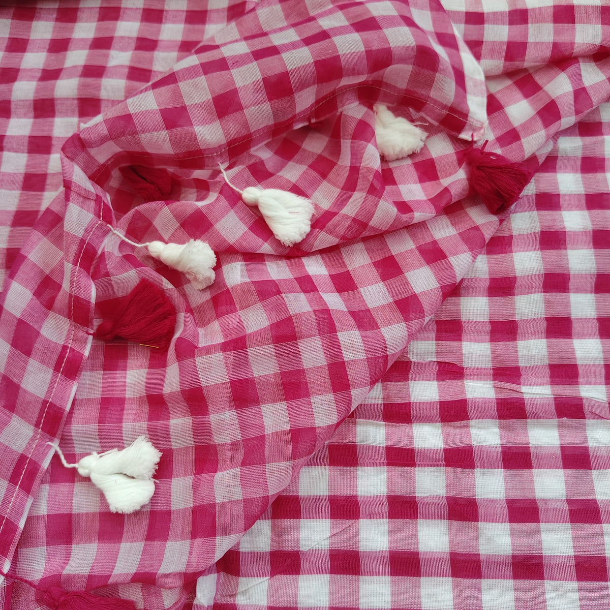 Mul Cotton -Pink White Checks