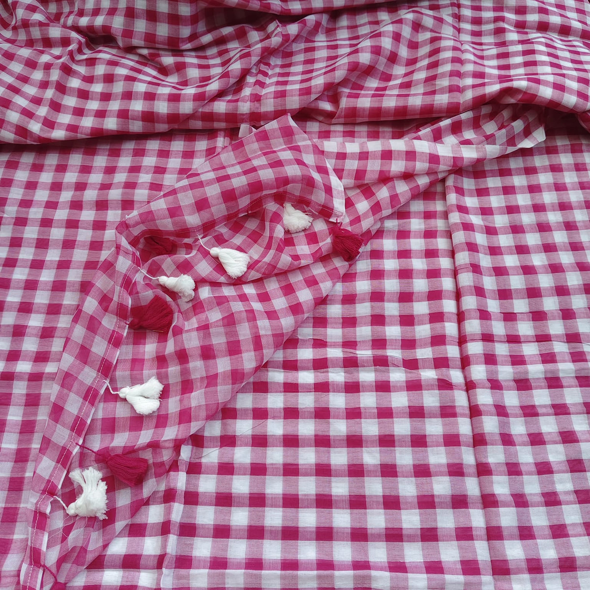 Mul Cotton -Pink White Checks