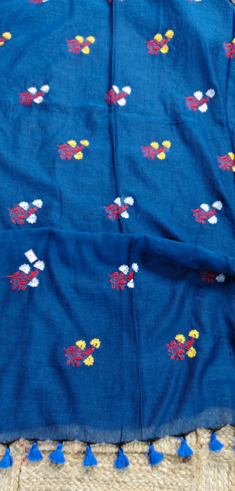 Mul Cotton - Embroidery, Navy Blue