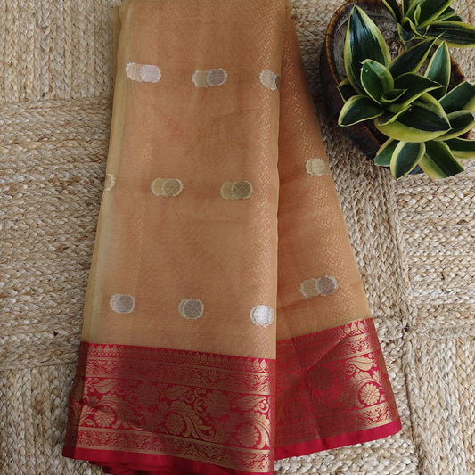 Golden Red Muslin Banarasi