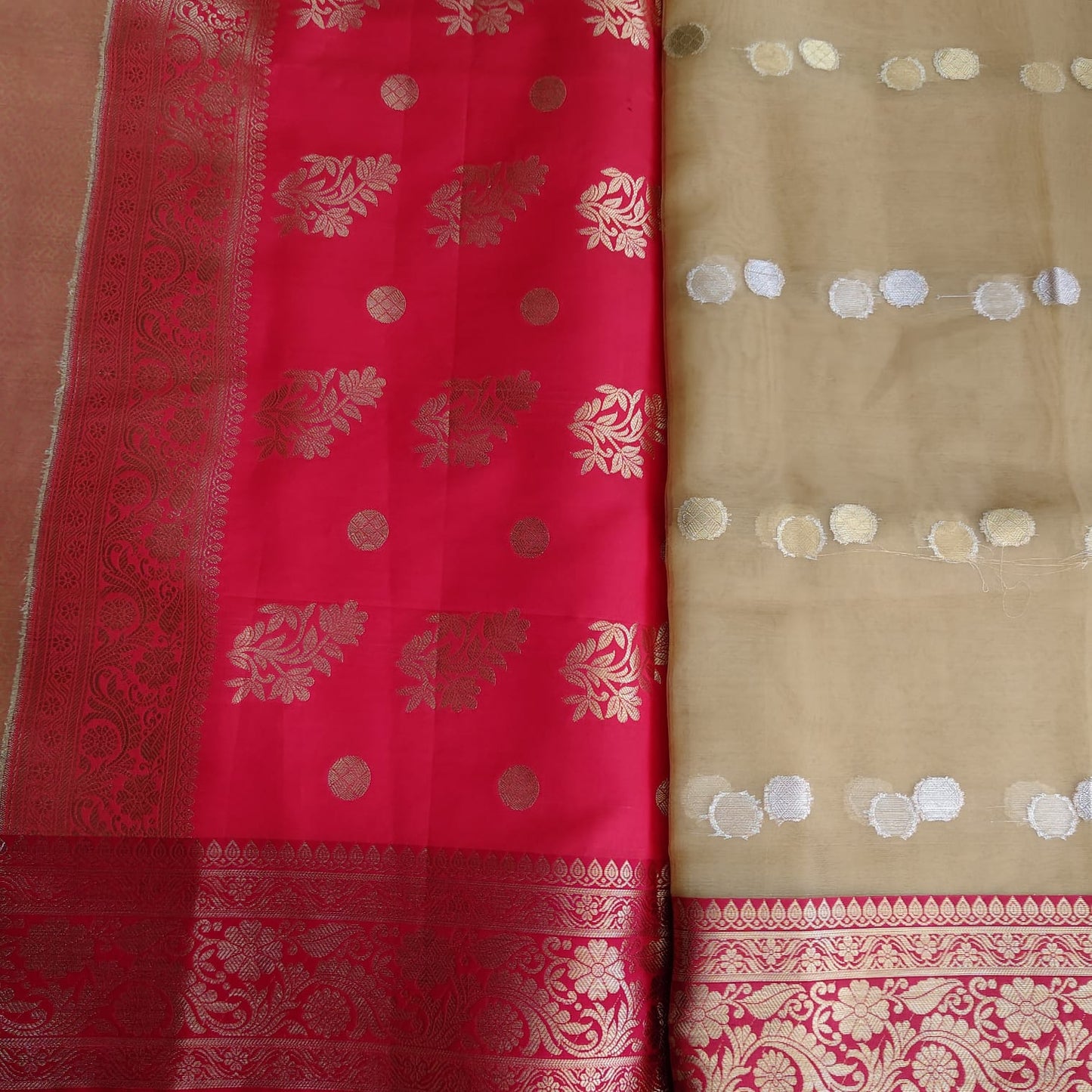 Golden Red Muslin Banarasi