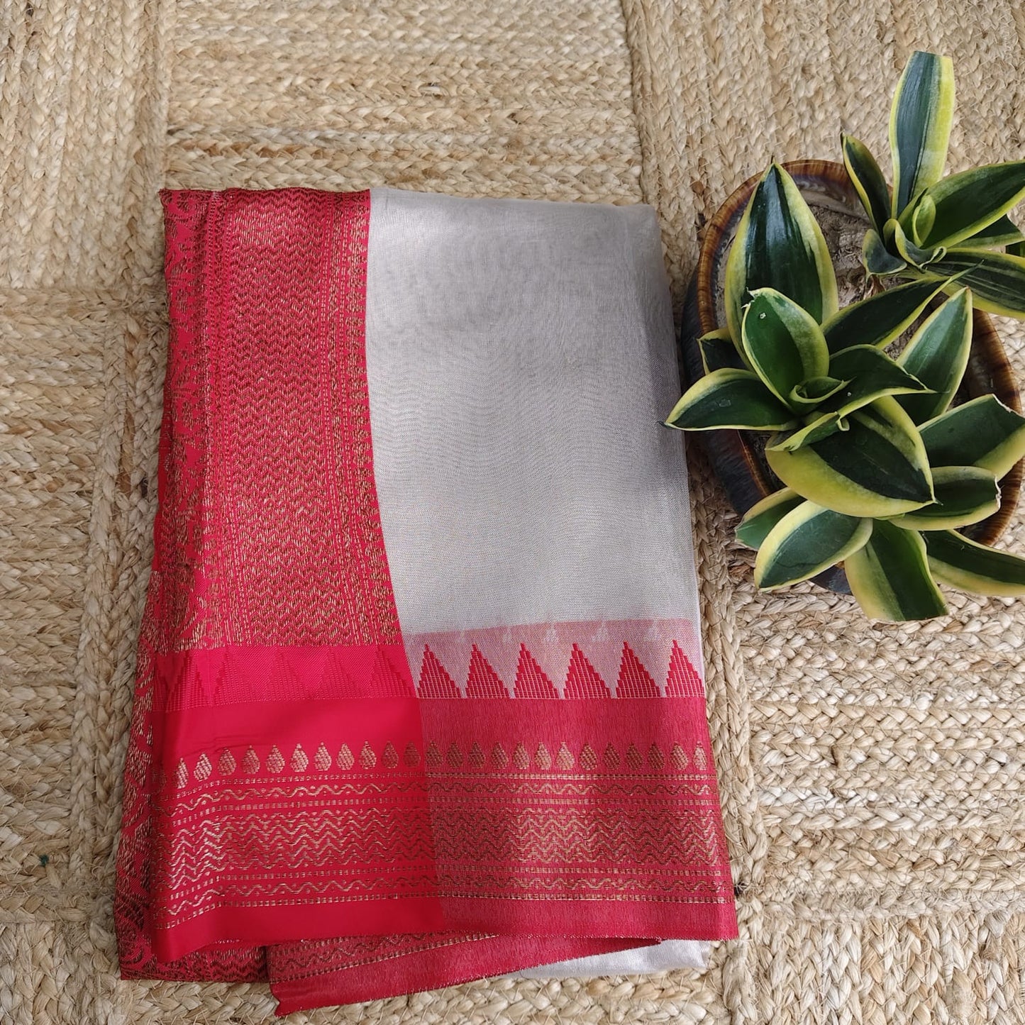 Tissue Silk Banarasi-Ivory-Red