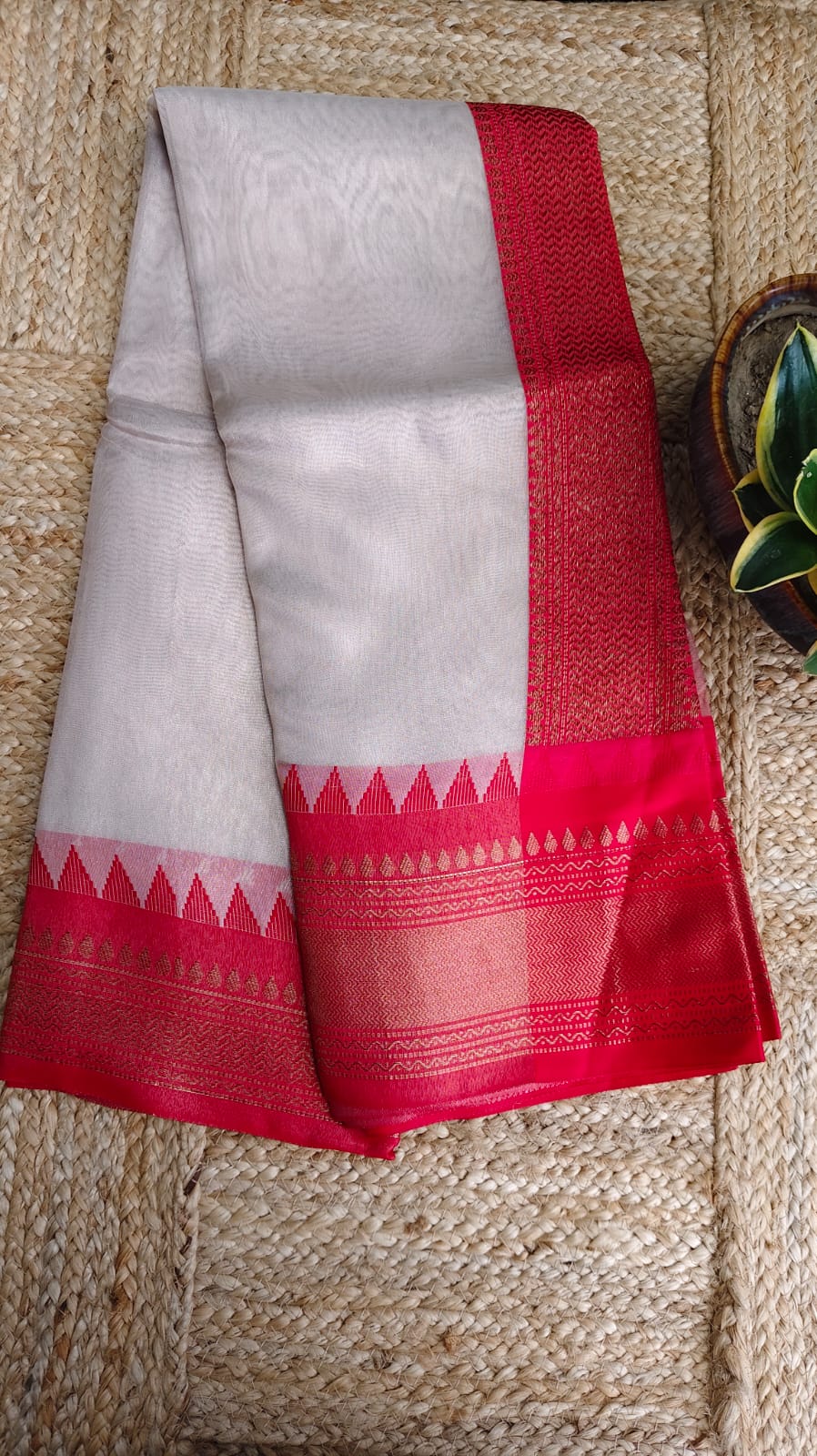 Tissue Silk Banarasi-Ivory-Red