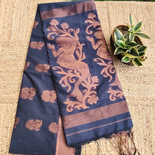 Cotton Silk Banarasi, Midnight Blue