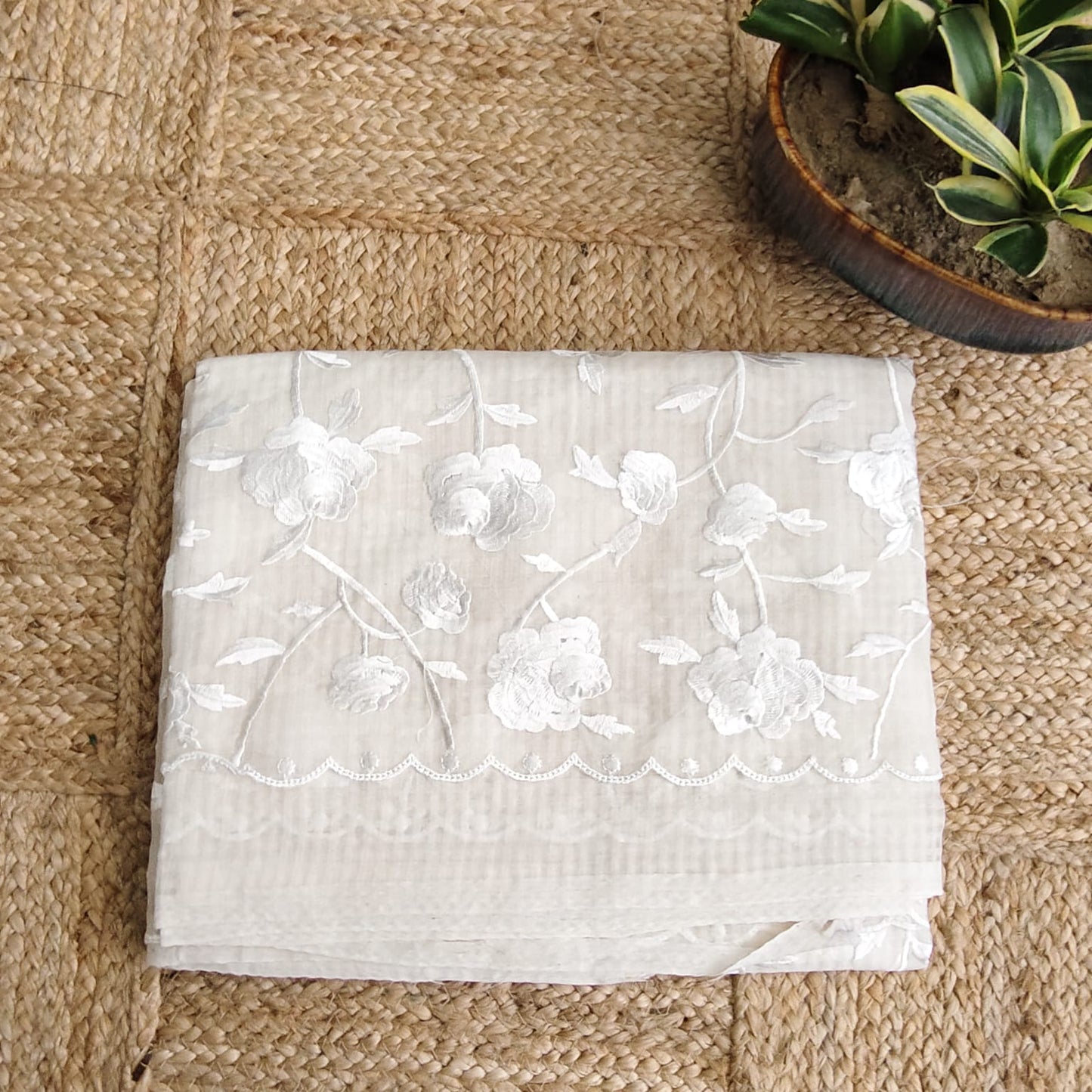 White  Parsi Embroidery