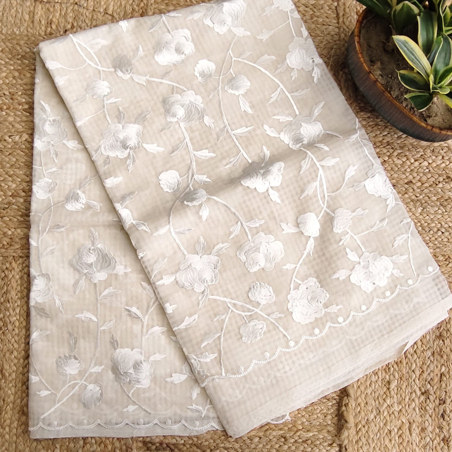 White  Parsi Embroidery