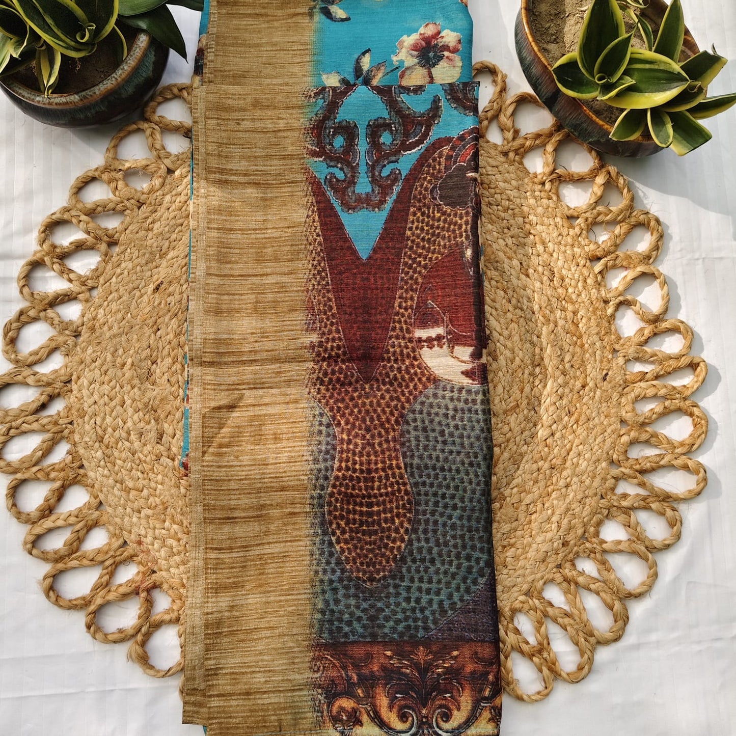 Jute Cotton-Floral Firozi