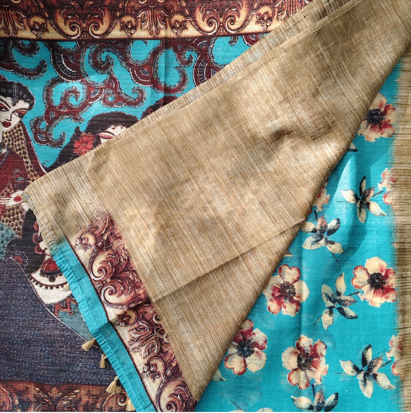 Jute Cotton-Floral Firozi