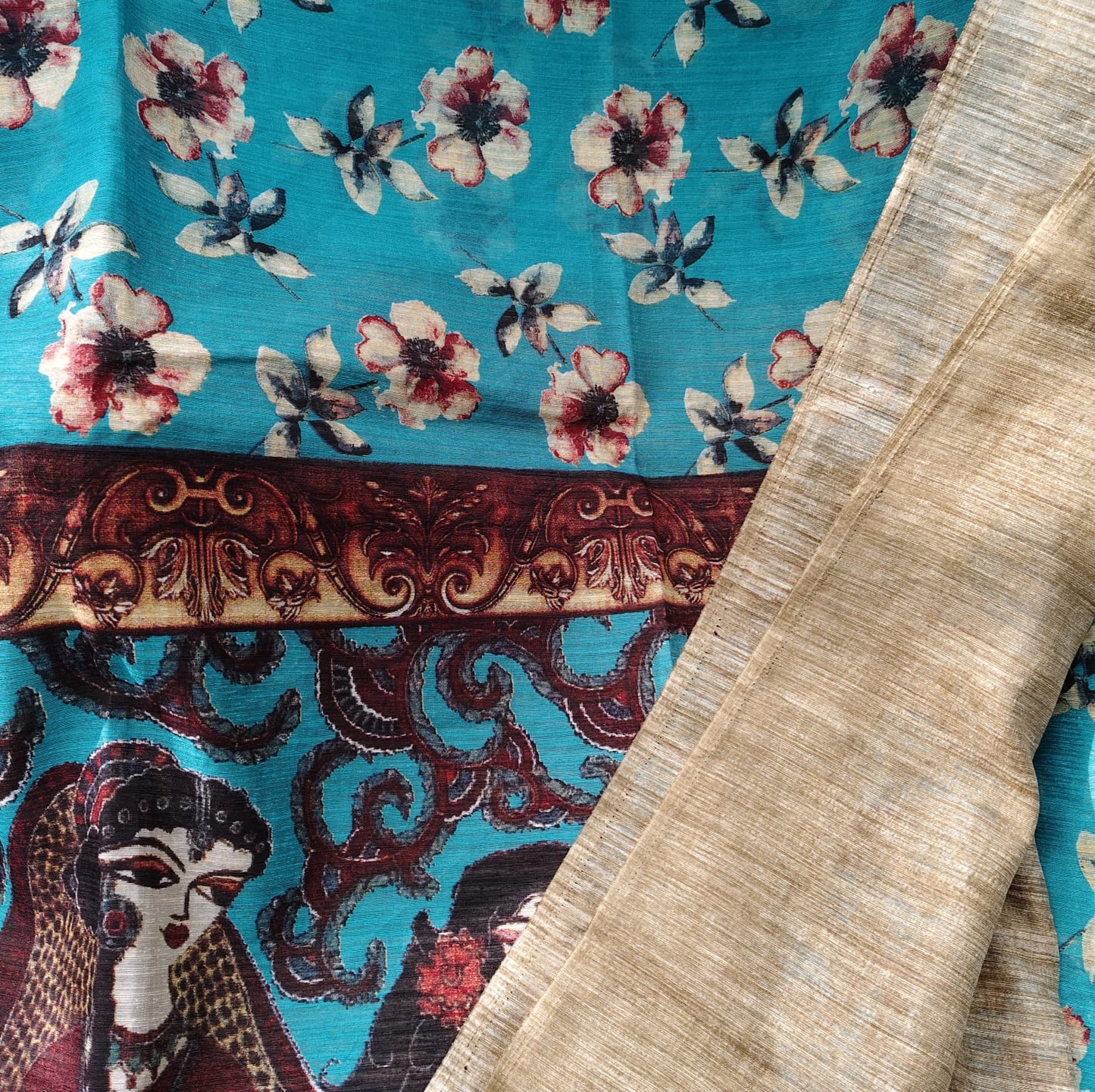 Jute Cotton-Floral Firozi